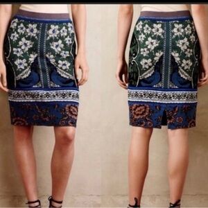 Moth Floral Patterned Skirt - Green and Blue